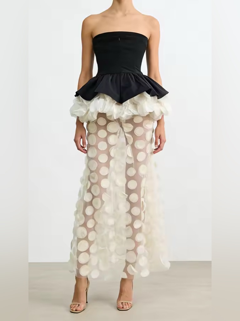 New $458 High Fashion Sheer Polka Dot Maxi Skirt In Off White